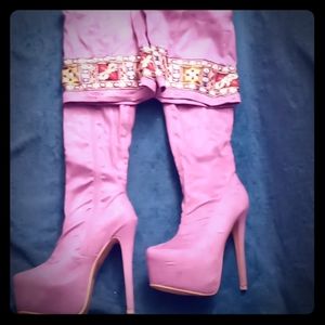 Suede purple thigh high boots